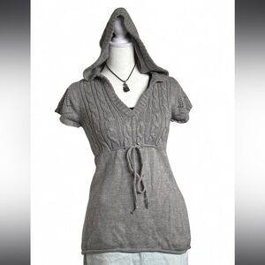 Cottage Fairy Vintage Y2K Bluenotes Hooded Cable Knit T-Shirt With Tie String 🧚